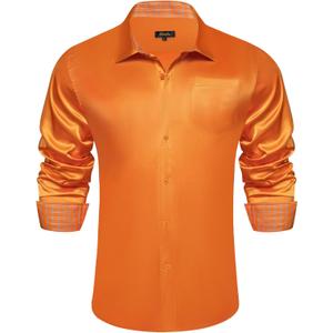 DiBanGu Mens Satin Dress Shirts Casual Long Sleeve Button Down Shirt Regular Fit Wrinkle Free Shiny Shirts for Men Party Prom (Small, Burnt Orange)