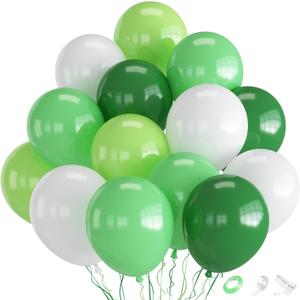 Green and White Balloons, 70pcs Green Balloons Dark Lime Light Green for Birthday Jungle Party Supplies