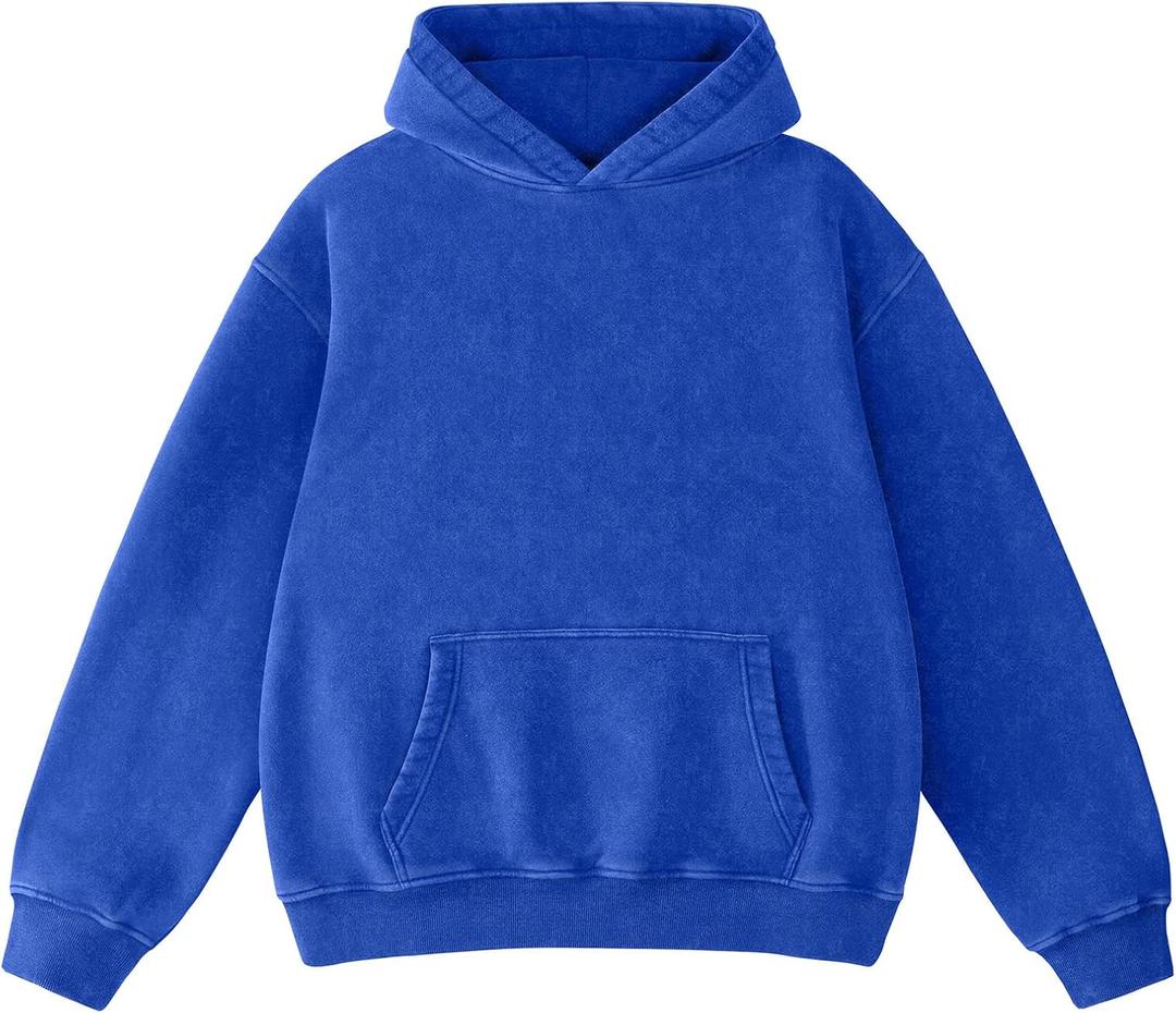 Hatant Oversized Hoodie Sweatshirts for Men Couples Heavyweight Hoodies Pullover Vintage Mens Acid Wash Sweaters Clothes 2026 (Medium, Bright Blue)