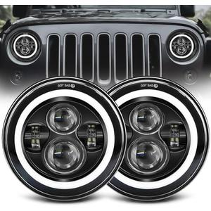 ZIMABLUE 7 inch led Headlight Round 2pc Projector 7 inch Halo led Headlight H6024 DOT Approved Hi/Lo Beam DRL Amber Turn Signal Compatible with Jeep Wrangler JK TJ CJ Compatible with Chevy and Miata