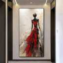 Hand Painted African American Wall Art for Hallway -Black Fashion Women Canvas Oil Painting for Lobby- Framed Textured 3D Artwork for Bedroom Home Decoration 24x48inches, 24x48inches x1