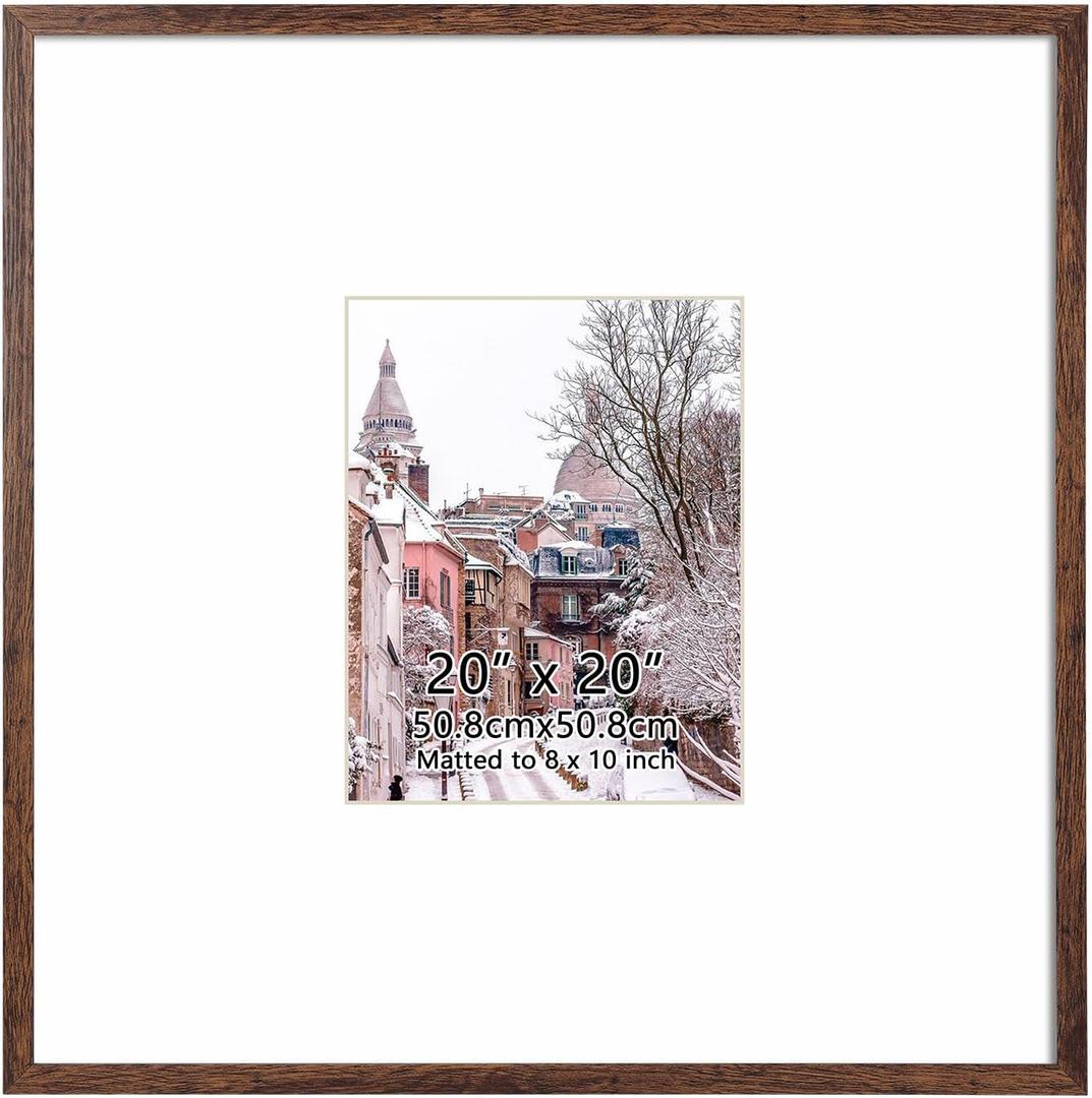Hoikwo 20x20 Dark Brown Plastic Frame with Plastic Cover, Display Pictures 8x10 with Mat or 20x20 Without Mat, 1 Pack 20 by 20 Frame for Wall Hanging
