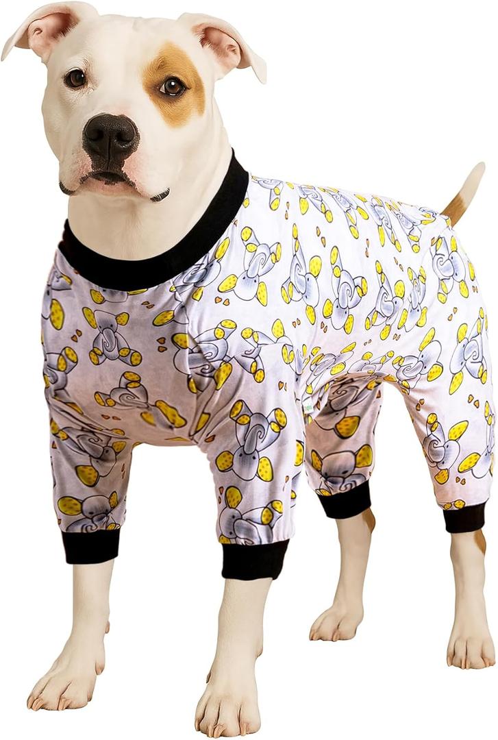 LovinPet Big Dogs Pajamas Clothes, Sleepytime Elephants Print, Post Surgery Dog Shirt, Wound Care Large Dog Onesies, Lightweight Pullover, Full Coverage Large Breed Dog Pjs, Medium (Black)