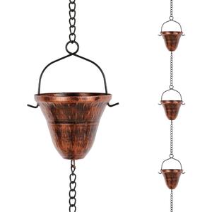 dreamysoul Copper Rain Chains for Outside, 10.43FT with 12 Cups Rain Catcher Chains for Downspout Gutters, Eaves Drainage