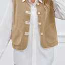 Tanakneo Womens Fuzzy Fleece Vest Sleeveless Button Down Fall Sherpa Jacket Winter Warm Old Money Outerwear with Pockets Light Khaki