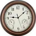 Rsobl 12 Inch Indoor Outdoor Wall Clock Waterproof with Temperature and Humidity Combo,Battery Operated Non Ticking Silent Clock Wall Decorative