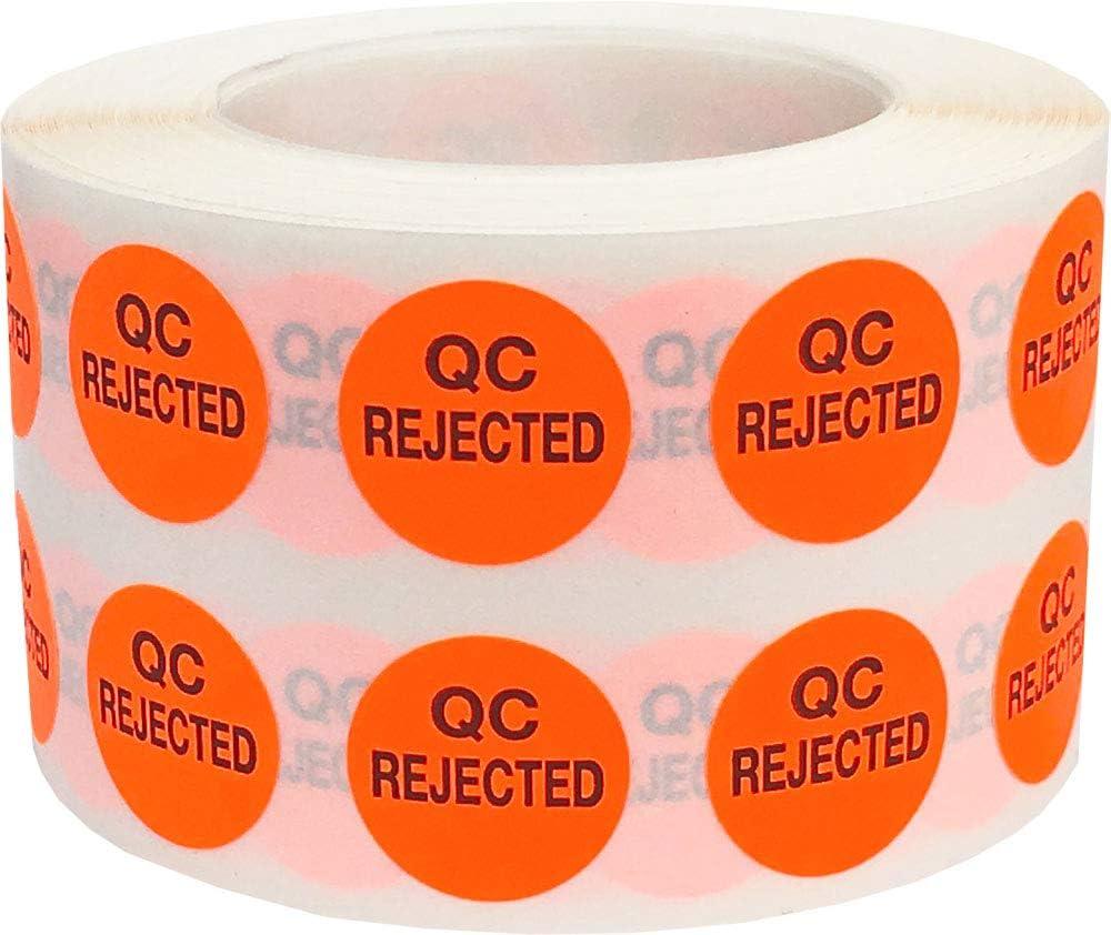 InStockLabels.com Quality Control Rejected Stickers, QC Tester Labels on Fluorescent Red Paper, Suitable for Warehouse and Manufacturing, 1/2 Inch Round, 1000 Labels Per Roll, Case of 5 Rolls