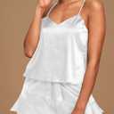 Aamikast Womens Silk Satin Pajama Sets Sexy Cami Ruffled Shorts Sets 2 Piece Pjs Sleepwear (XL)