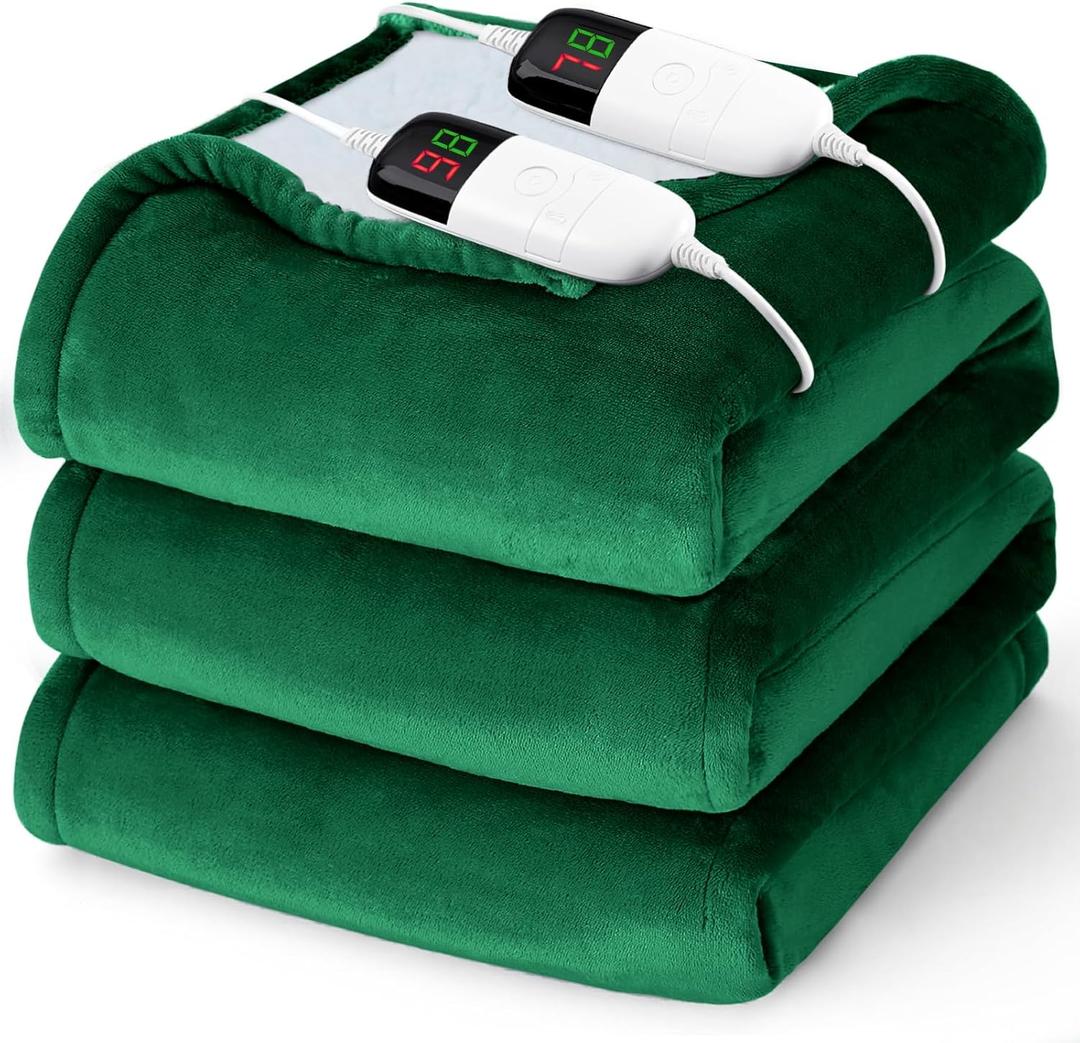 Heated Electric Blanket Queen Size - 84" x 90" Heating Blanket with Dual Control, 10 Heating Levels & 8 Hours Auto Off, Soft Warm Flannel Blanket, Christmas Birthday Gifts for Senior Grandma