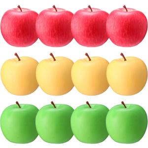 Libima 12 Pcs Fake Artificial Apples 3.3 Inches Fake Plastic Fruit Red Yellow Green Realistic Apples Lifelike Foam Decorations for Fall Rosh Hashana Harvest Festival Kitchen Decor