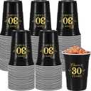 Ziliny 50 Pack 30th Birthday Decorations Birthday Cups 16 oz Disposable Plastic Gold and Black Cheers to 30 Years Cups for Men Women Hot Cold Drinks for Wedding Anniversary Supplies