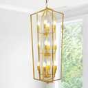 Entryway Farmhouse Chandelier High Ceiling: 12-Light Frosted Gold Lantern Tiered Pendant Light Fixtures,Large Long Chandeliers for High Ceilings,for Foyer,Staircase,Hallway,Dining Room,Kitchen Island