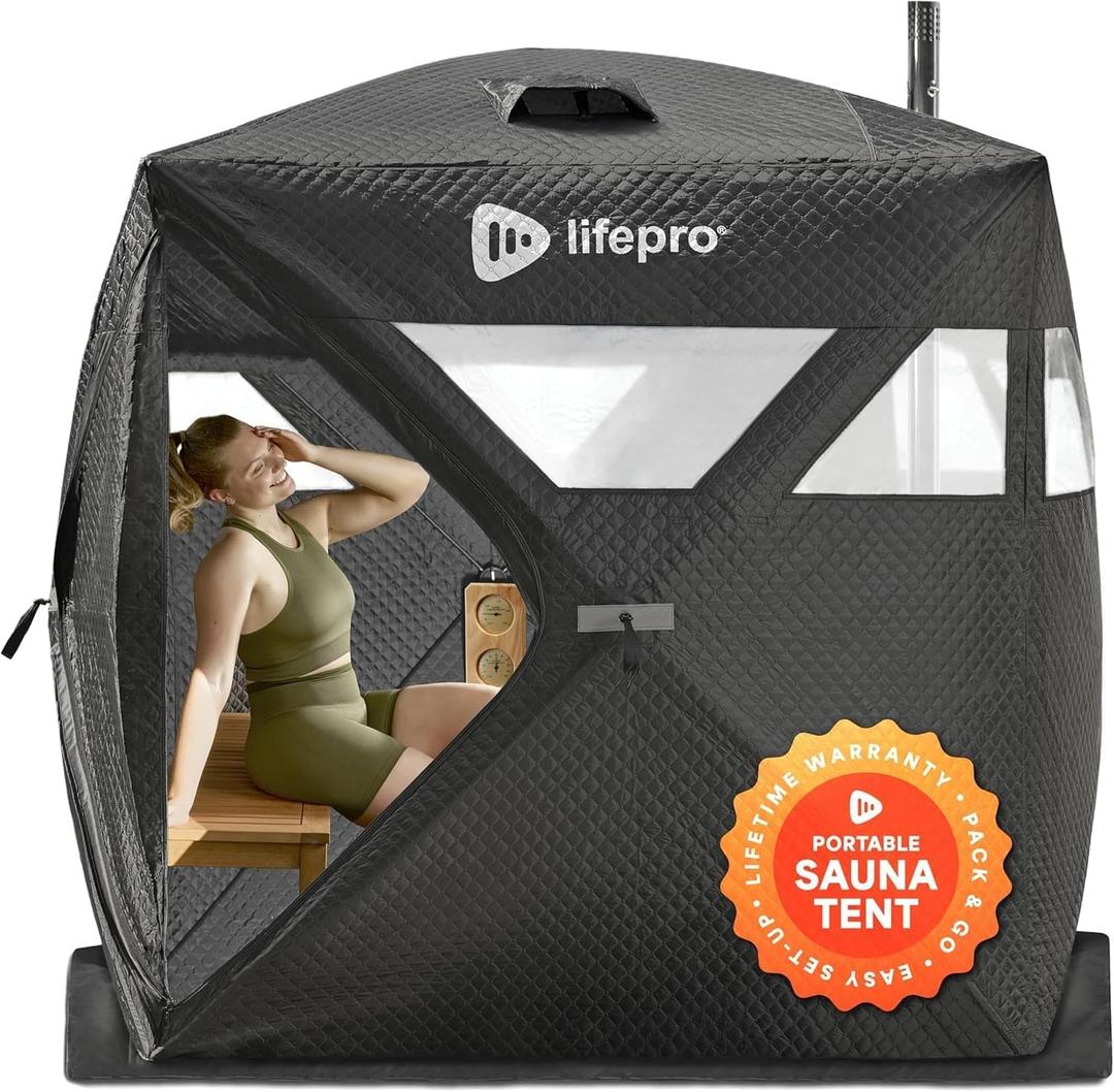 Lifepro ZenZone Outdoor Sauna Tent  Portable Wood Burning with Stove  4 Person Steam & Dry Sauna for Camping, Backyard, Home Gym  Heavy Duty Oxford Cloth & Carbon Steel Stove