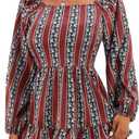 Womens Square Neck Floral Long Sleeve Tops Casual Loose Puff Sleeve Boho Work Blouse T Shirts (Medium, C1004)