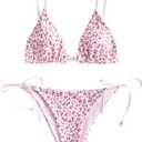 ZAFUL Women's Triangle Bikini Floral String Bikini Set Two Piece Swimsuit Bathing Suits (Medium, 2-Pig Pink)
