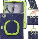 BRAECN Case for iPad Air 13” M4 2026/M3 2025/M2 2024 & iPad Pro 12.9 6th/5th/4th/3rd Gen: Military Grade Silicone Cover with Pencil Holder, Kickstand, Swivel Handle Grip, Shoulder Strap, Navy Green