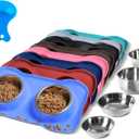 Hubulk Pet Dog Bowls 2 Stainless Steel Dog Bowl with No Spill Non-Skid Silicone Mat + Pet Food Scoop Water and Food Feeder Bowls for Feeding Small Medium Large Dogs Cats Puppies (Medium, Blue)