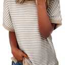 EVALESS Womens Oversized Tshirts Trendy Crewneck Short Sleeve Tops Color Block Striped T Shirts Loose Fit Tee Size M