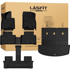 LASFIT Floor Mats & Backrest Mats & Cargo Mat for Hyundai Palisade 7/8 Seats 2026 (Only Fit Hybrid, Not Fit Gas), All Weather TPE Custom Fit Floor Liners Full Set Car Mats Accessoires, Black
