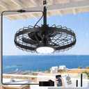 Depuley Outdoor Ceiling Fan with Light: 20 Inch Waterproof Gazebo Fans with Lights Outdoor Hanging - Plug in Remote App Control Caged Fans for Patios Pergola Porch Canopy - 6 Speed Black