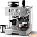 Espresso Machine with Grinder, 20Bar Espresso Machine Stainless Steel, Coffee Machine with Milk Frother for Latte/Cappuccino, Adjustable Temperature, Independent Hot Water & Americano Function