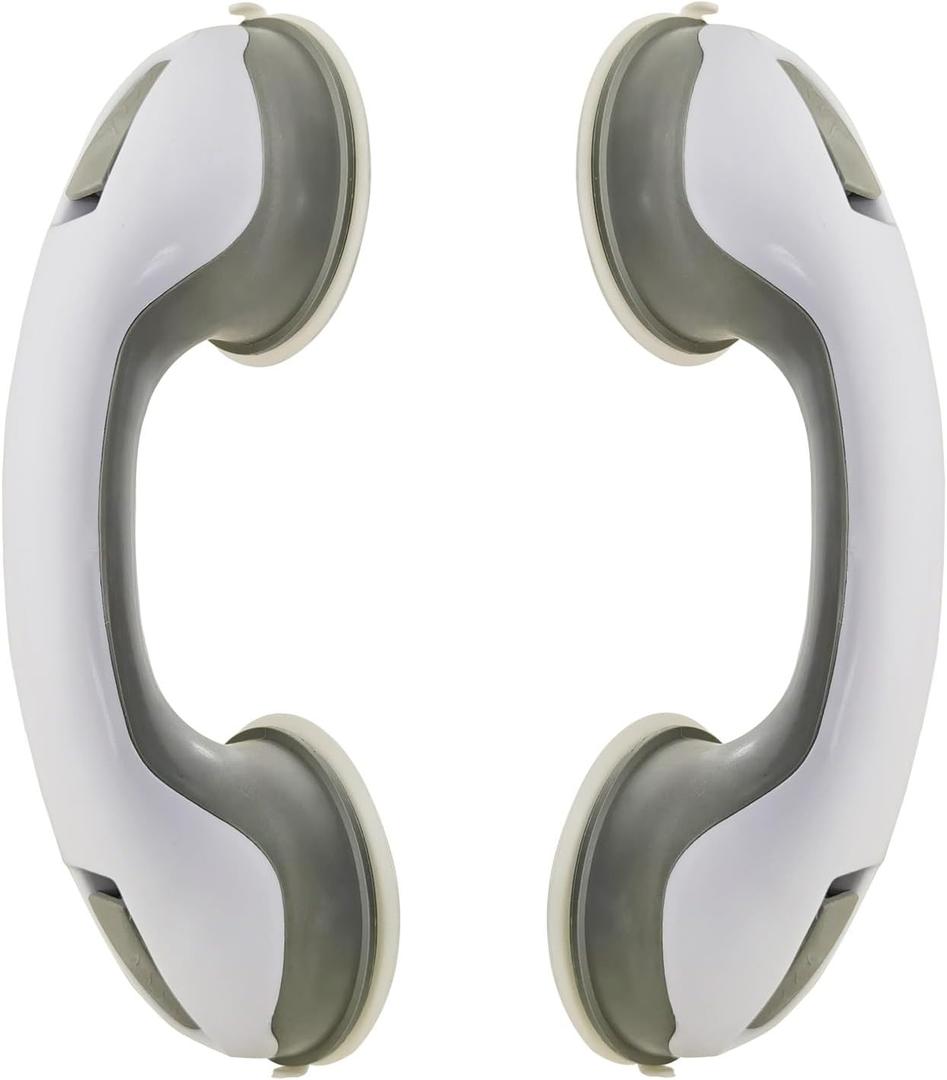2 Pack Shower Grab Bars for Bathtubs and Showers, Handles for Elderly with Strong Suction, 12 Inch Bathroom Shower Safety Bars for Seniors, Disabled, Shower Chair, Grey/White