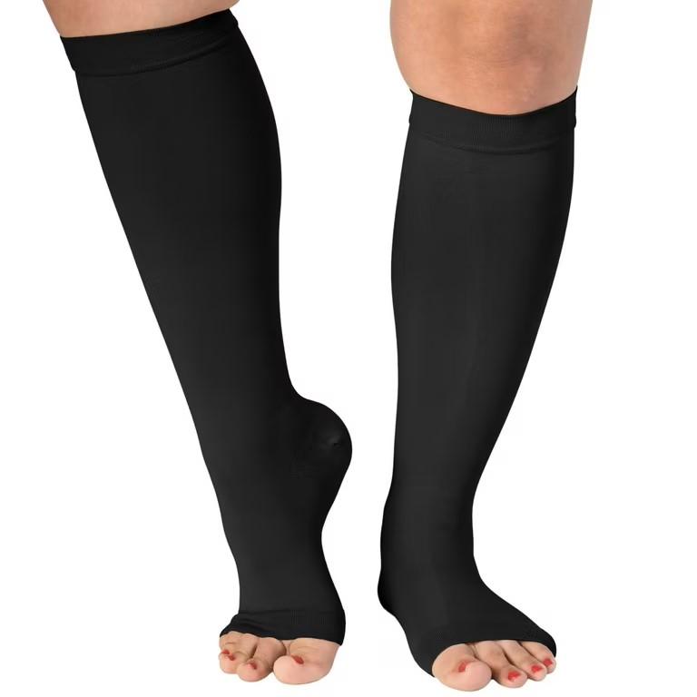 Open Toe Compression Socks, 6 Pack, Black, Size 3XL