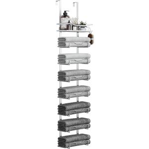 Hanging Towel Racks for Bathroom No Drill - Over The Door 8-Tier Bath Towel Storage Organizer for Small Bathrooms - Back Door Large Tiered Towel Holder Hanger for Rolled Towels RV Camper Silver