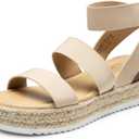DREAM PAIRS Strappy Espadrille Platform Wedge Sandals for Women Dressy Summer, Comfortable Open Toe Sandals with Cushioned Insole and Ankle Strap Buckle,Size 8,Nude,SDPW2401W