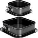 SOUJOY Set of 2 Springform Cake Pan, Non-stick Square Cheesecake Pan, Cake Pan with Removable Bottom, Ice Cream Cake Bakeware, Black