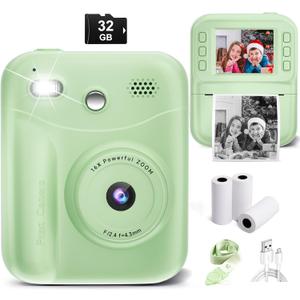 MINIBEAR Kids Camera Instant Print, Instant Print Camera for Kids Digital Camera Toddler Toys Christmas Birthday Gifts for 3 4 5 6 7 8 9 10 Year Old Boys Girls Video Camera with Print Paper, Green