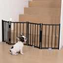 No Pawblems Free Standing Short Dog Gate, 16.5'' Tall Foldable Dog Fence for Indoor & Outdoor, Up to 48 Inch Extra Wide Puppy Gate for Stairs, Hallways, Doorways, Deck, Yard (Black, 4 Panels)