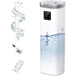 Humidifier Large Room, 4.8Gal/18L Top Fill Whole House Humidifier for 2000 sq.ft, 800ml/h Cool Mist, 30%-95% Custom Humidity, Extension Tube, Remote Control, Aroma Box, Movable Casters