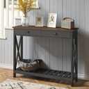 ChooChoo Farmhouse Console Table with Drawer for Entryway, Narrow Long Entry Table with Shelf for Living Room, Rustic Vintage Hallway Sofa Table with Stable X Supports, 40 Black, 39.37"W*11.81"D*31.5"H