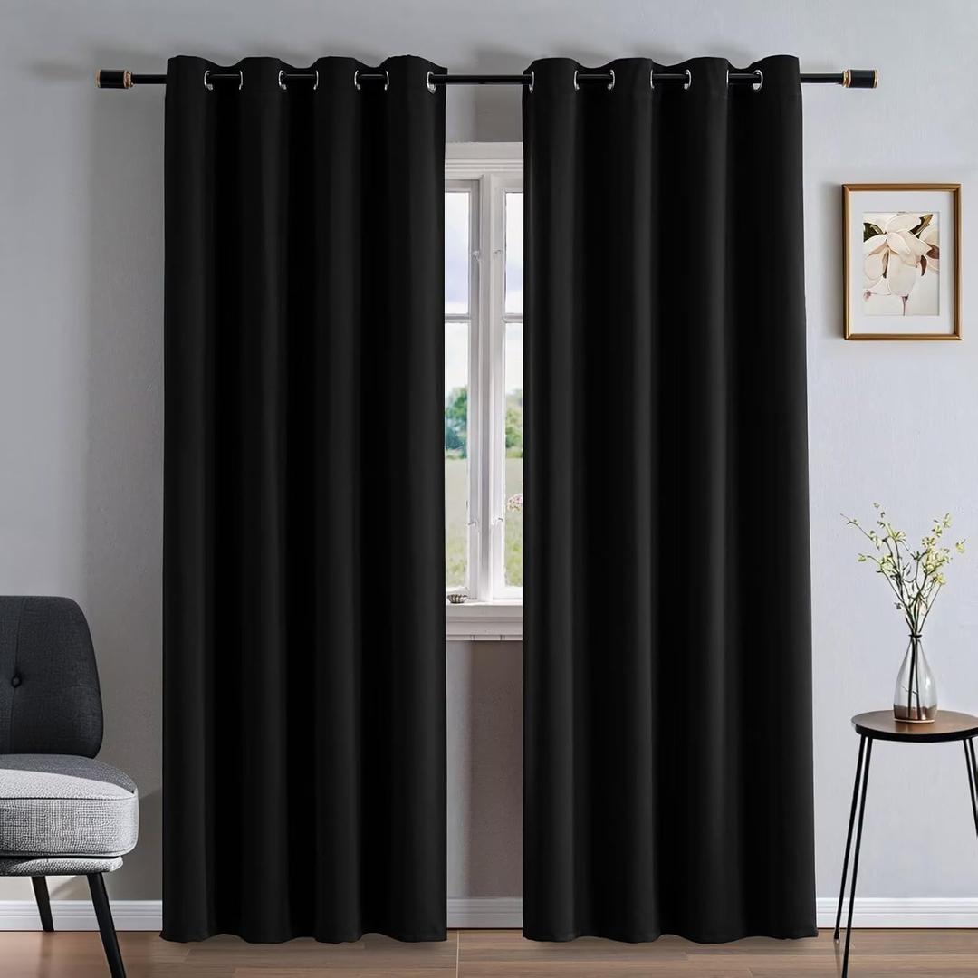 FancyRoof Curtains 90 Inches Long 2 Panels Set, Blackout Curtains for Bedroom Living Room, Thermal Insulated Grommet Room Darkening Drapes for Privacy Home Decor Windows(W52 x L90, Black)