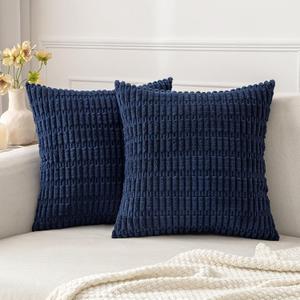 MIULEE Pack of 2 Corduroy Decorative Euro Sham Throw Pillow Covers 24x24 Inch Soft Boho Striped Pillow Covers Modern Farmhouse Home Decor for Summer Coastal Sofa Living Room Couch Bed Dark Blue