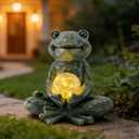 Zen Yoga Frog Garden Statue, Outdoor Decor, Solar Patio Garden Sculpture Ornament, Frog Figurine Lamp Light, Meditation Frog Gift Ideas for Women