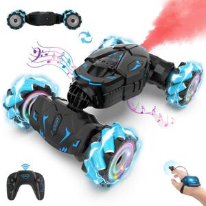 Gesture RC Car Hand Controlled Rc Car Toys for Boys Girls 6-12, 2.4GHz 360 Rotation 4WD Gesture Sensing Rc Stunt Car with Light & Music & Spray, Birthday Gifts for Kids (Black Blue)