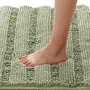 H.VERSAILTEX Bath Mats for Bathroom Non Slip Thick Chenille Striped Bath Rug Absorbent Fluffy Soft Shaggy Rugs Washable Dry Fast Plush Mats for Indoor, Bath Room, Tub - 17" x 24", Eucalyptus Green