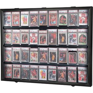 Baseball Card Display Case 36 Graded Sport Card Display Case Wall Mount with Clear View and UV Protection Acrylic Door for Baseball Football Basketball Hockey Trading Card Collection, Black (36-Horizontal-Black 1 Pack With Blacklock)