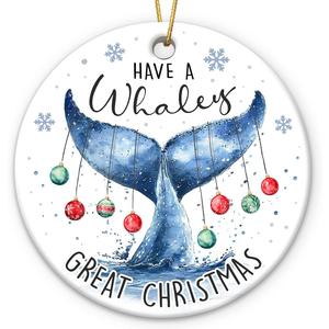 8 x Whale Tail 2025 - Double Sided Ceramic Ornaments for Christmas Tree Decorations, Present for Animal Lover, Hanging Decoration, Whale Gifts for Women, Friend, Family, Coworker