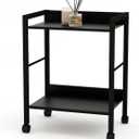2-Tier Rolling Utility Cart with Rustic Black Shelves and Black Metal Frame, Industrial Mobile Storage Trolley on Wheels for Kitchen, Office, Bathroom, Living Room