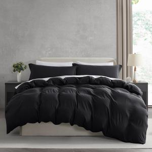 Nestl Black Duvet Cover Queen Size - Soft Prewashed Queen Duvet Cover Set, 3 Piece, with Zipper Closure, 1 Duvet Cover 90x90 inches and 2 Pillow Shams (Black (No Comforter))