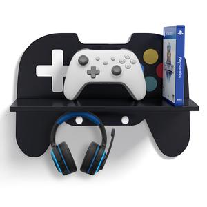 Game Room Decor Gaming Floating Shelf, Controller Wall Shelf with Hooks