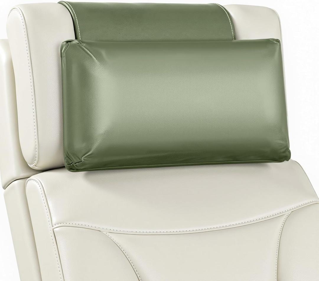 Leather Recliner Pillow, Adjustable Neck & Head Support Pillow, Pu Leather Non-Slip Headrest for Pain Relief & Relaxation, Ideal for Recliner Chair, Couch, Office Chair, Sofa (Sage Green)