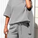 PRETTYGARDEN Women's 2 Piece Lounge Sets 2025 Summer Short Sleeve Tunic Tops Drawstring Shorts Matching Outfits Tracksuits (Grey,Small) (S)