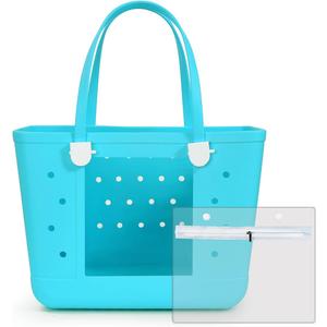 Beach Bags for Women, Beach Tote Waterproof Sandproof with Holes and Window, XL Rubber Tote Bag With Zipper Pocket