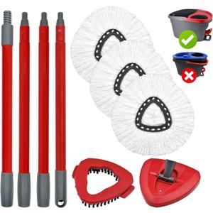 Mop Handle Mop Replace Heads and Mop Base Brush Replacement for O Cedar EasyWring 1-Tank System Include 3 Spin Mop Replacement Head, 4-Section Mop Handles, 1 Base and 1 Scrub Brush Combo