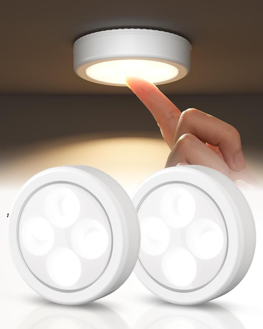 EZVALO LED Puck Lights, Rechargeable Battery Touch Light, 2.5'' Mini Tap Lights, Wireless Closet Light, Under Cabinet Lighting, 3 Color Temps, Stick On Lights Kitchen,Closet,Pantry(2 Pack)