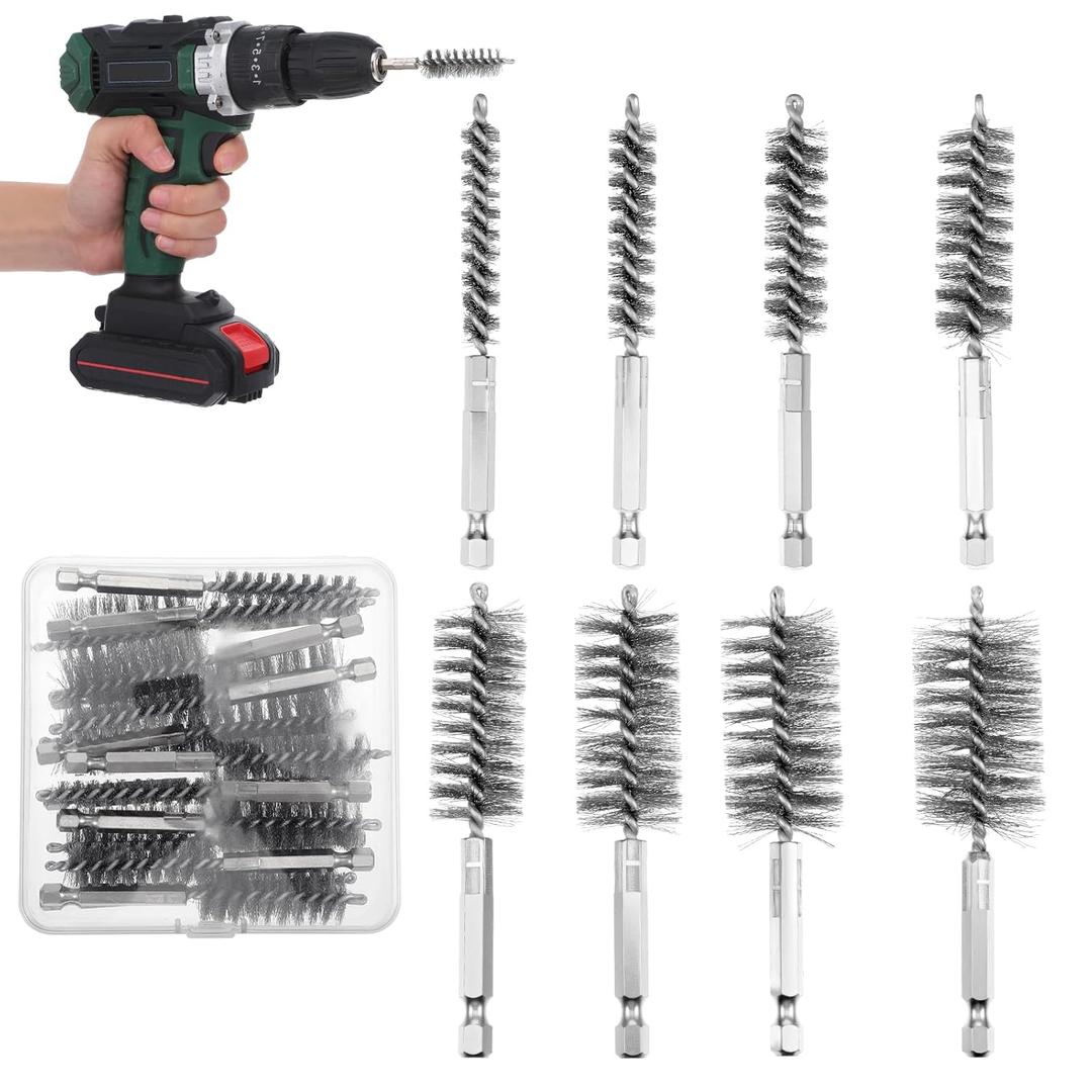 16 Pcs Stainless Steel Bore Brush, Wire Brush for Drill Set with 1/4 Inch Hex Shank Wire Bore Set Stainless Steel Cleaning for Power Drill Impact Driver